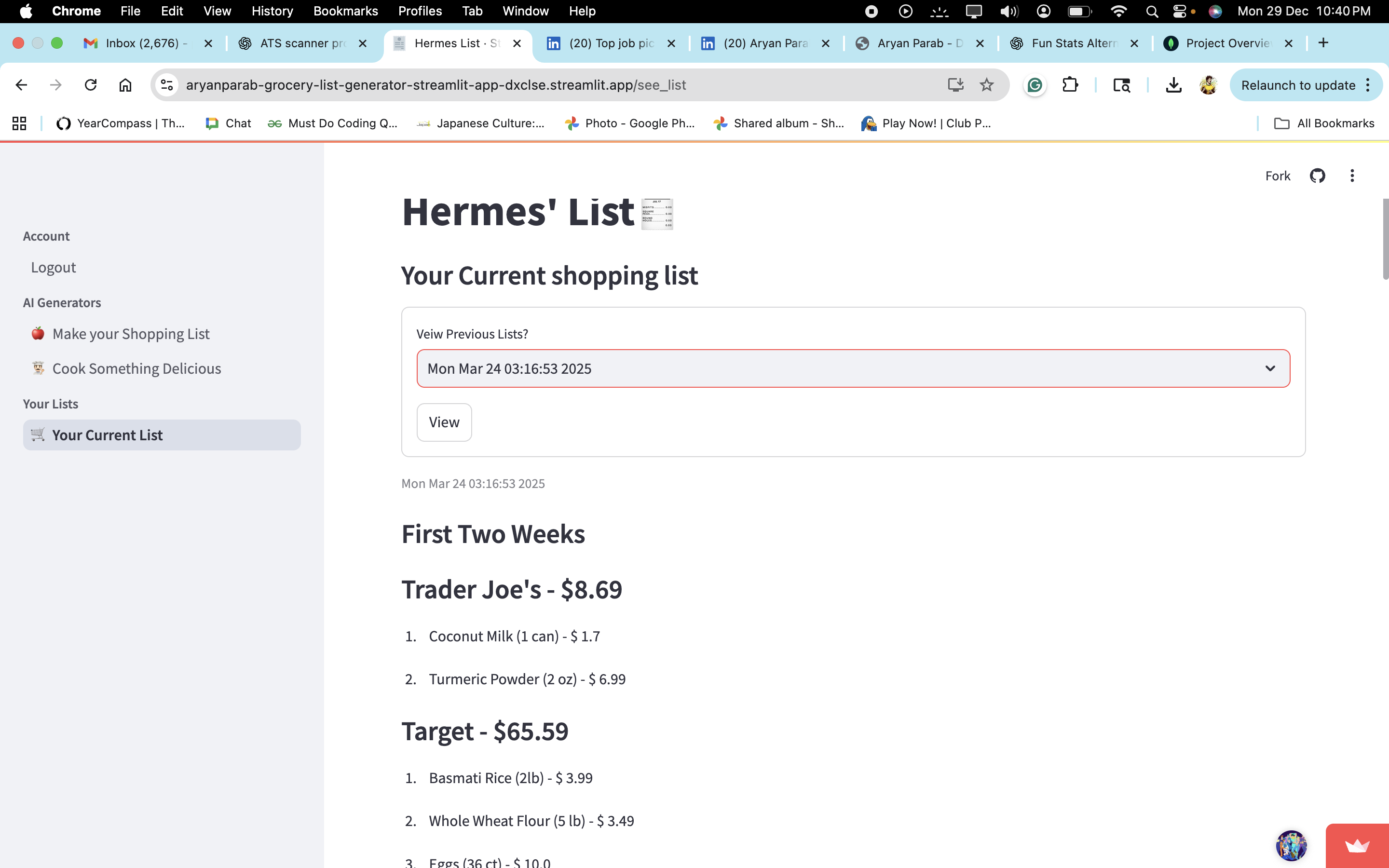Grocery List Generator